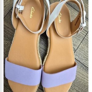 Clarks Lavender and White Ankle-Strap Espadrille Sandals